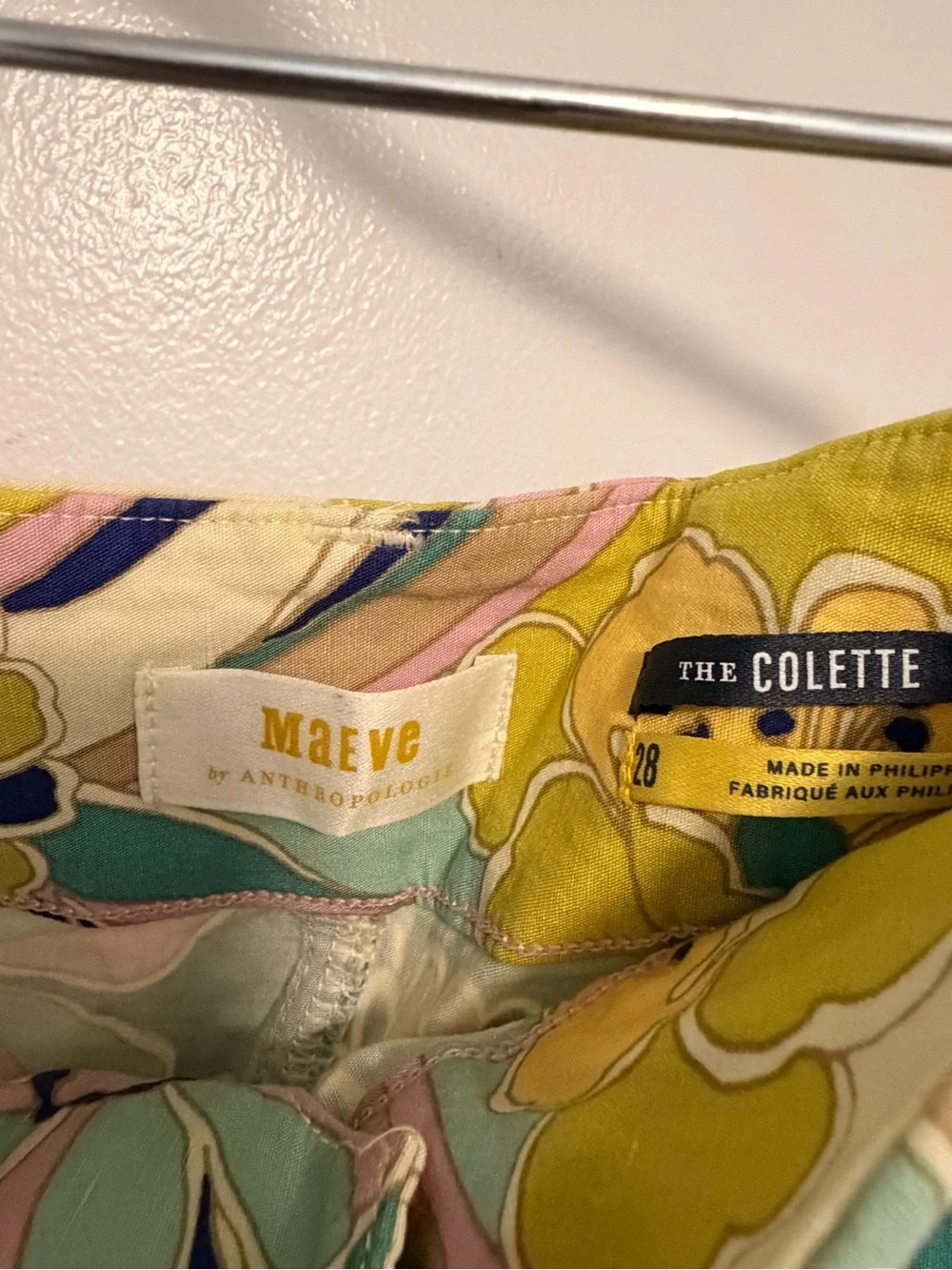 Anthropologie Cropped Floral Pants in Yellow, Pink & Navy